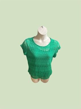 Chico's Bright Green Crochet Short Sleeve Top